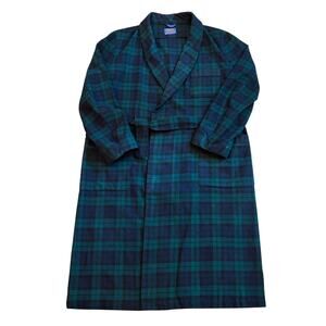 Vtg Pendleton Bath Robe Mens Sz Large Tartan Blue Green 100% Virgin Wool USA 70s